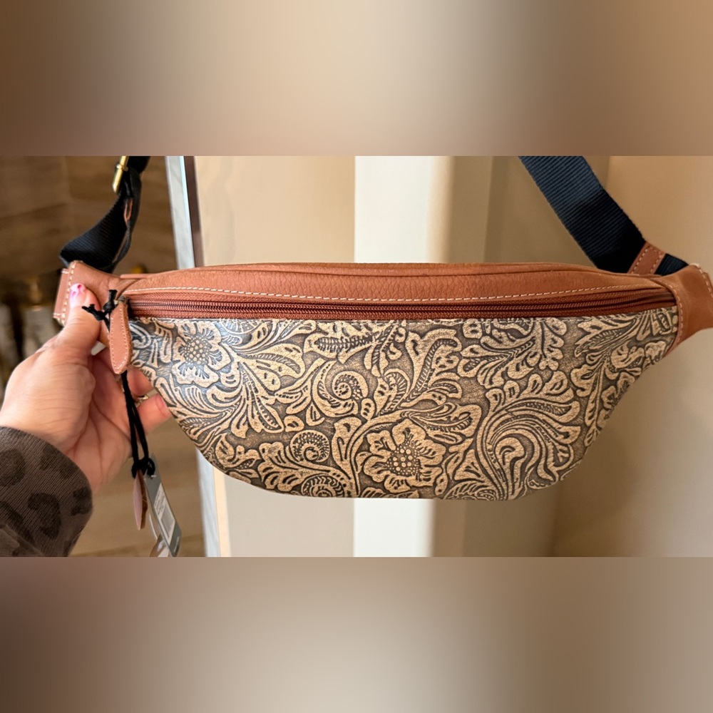 Floral Embossed Leather Waist Bag by Myra